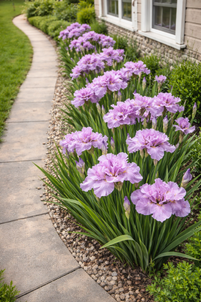 Ірис сибірський Пінк Парфе в ландшафті 